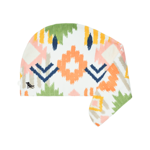 Colorful patterned hair wrap on a white background