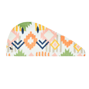 Colorful geometric patterned headband on a white background