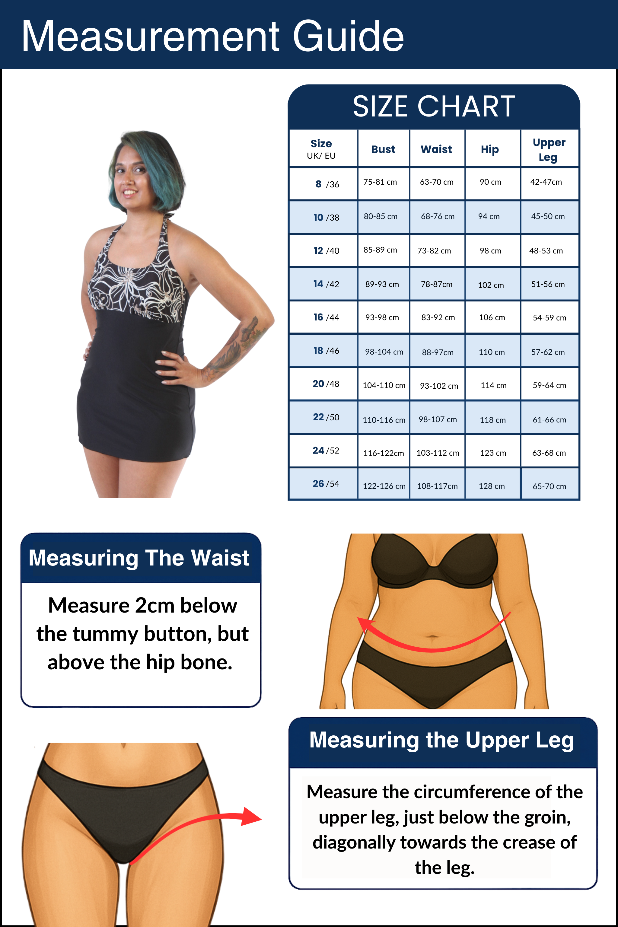 ladies incontinence swimsuit fitting size chart