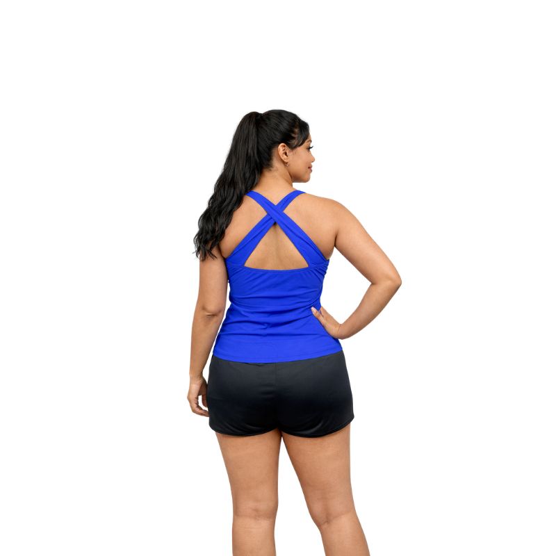Ladies Incontinence Swimwear with cross back and incontinence waterproof swim pants integrated inside the standard swim shorts