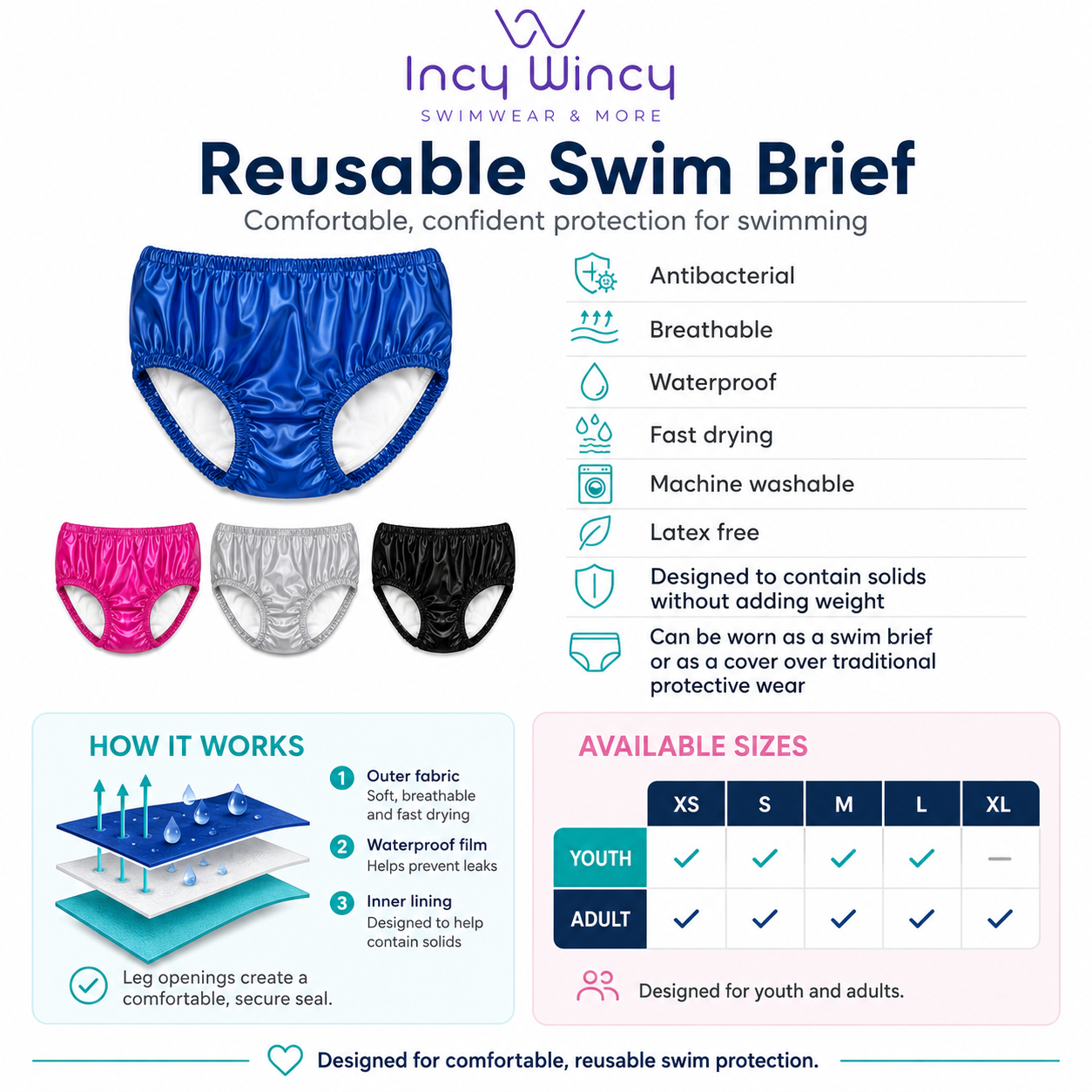 UP360 Youth Reusable Incontinence Swim Briefs