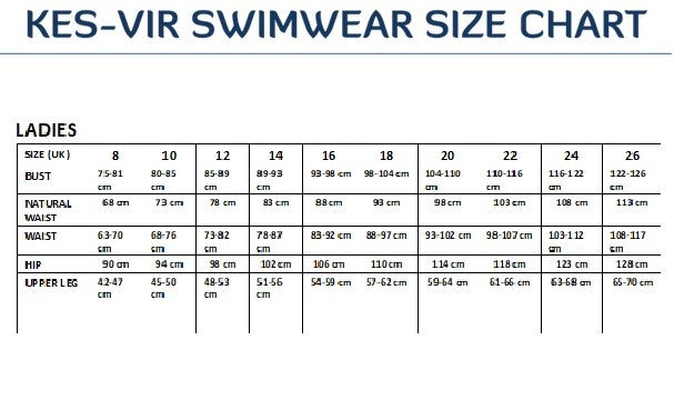 Kes Vir Ladies Incontinence Swimwear Size Chart