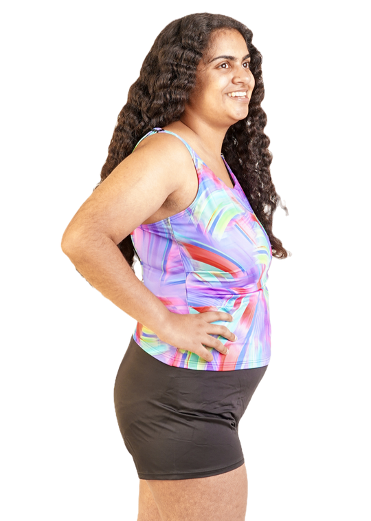 Kes-Vir™ Ladies Tankini with Shorts Indigo Wave/Black