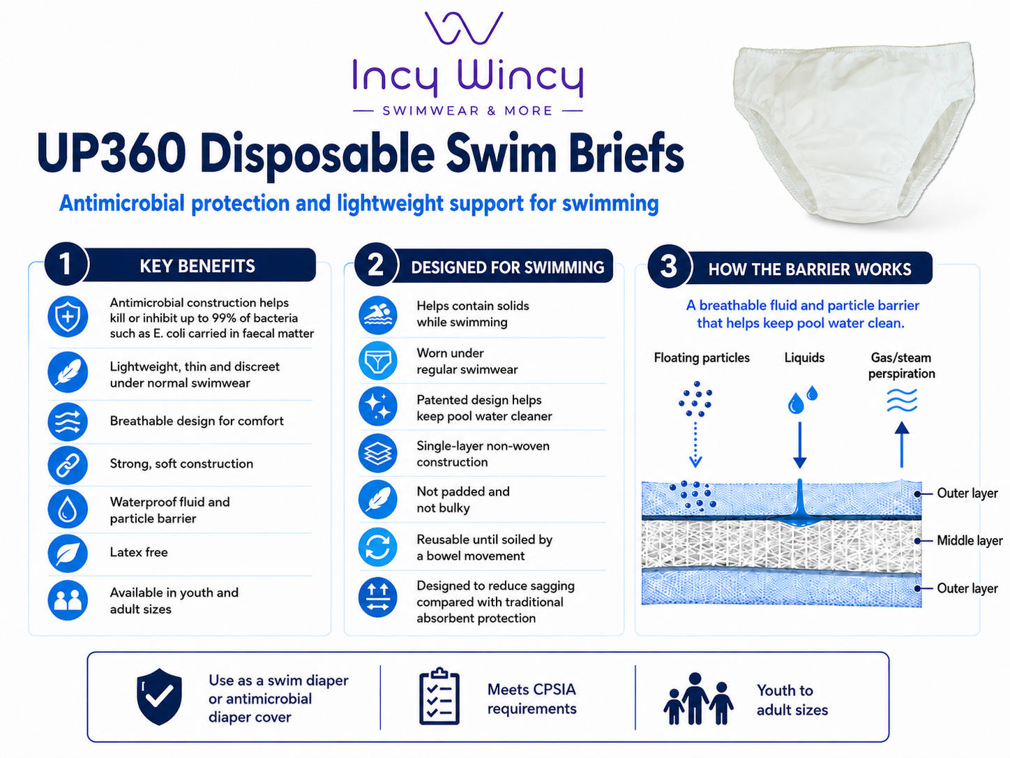 UP360 Youth Disposable Swim-sters - Single