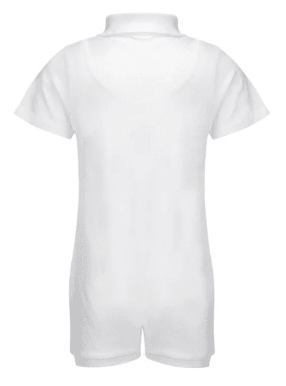 White short-sleevewith a neck collar, shown from the back on a plain white background.