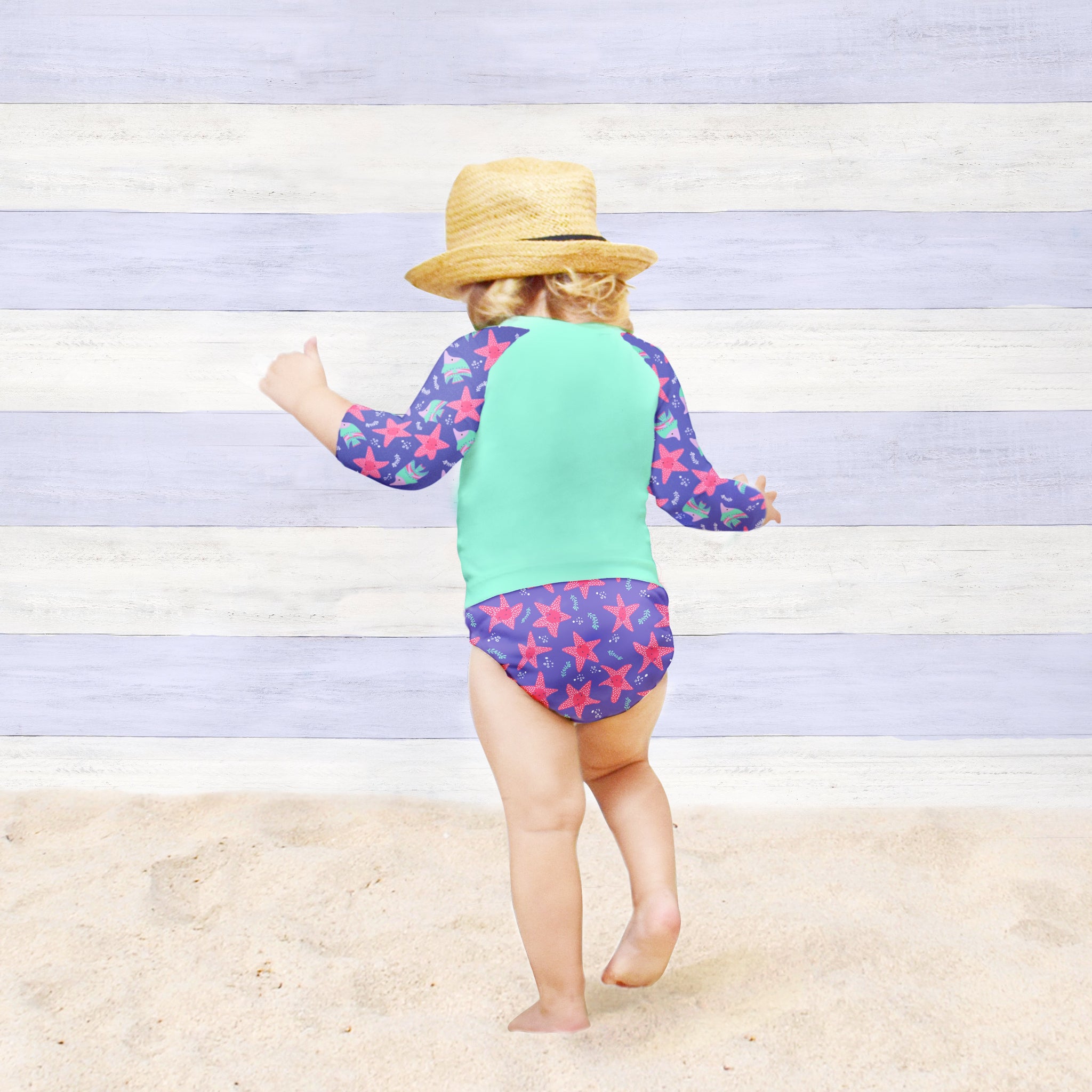 girls Bambino Mio, UV protection sun swim set Violet with 2 washable swim nappies