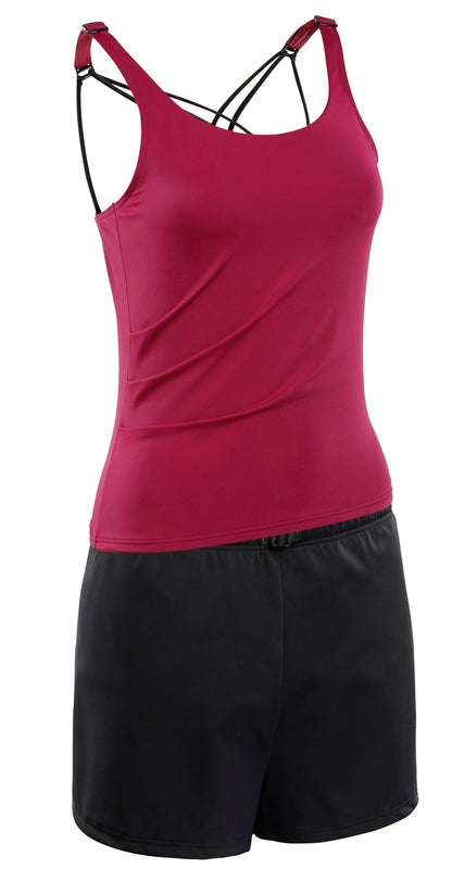 Kes-Vir Ladies Tankini with Shorts Cherry/Black