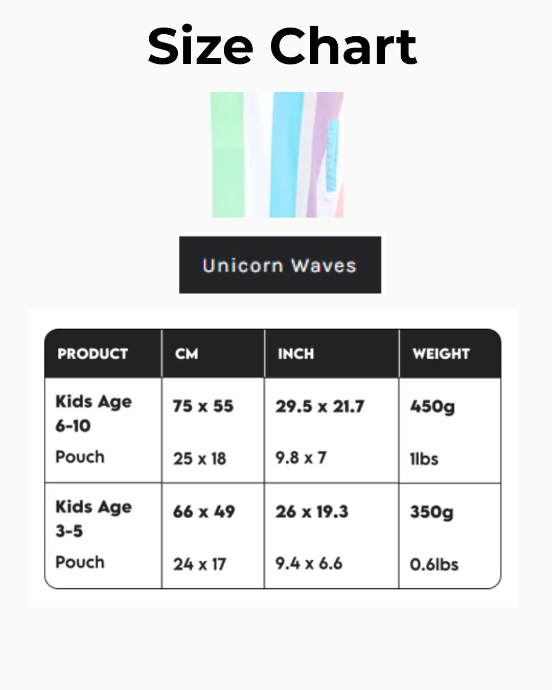 Dock and Bay NEW Size Chart Unicorn
