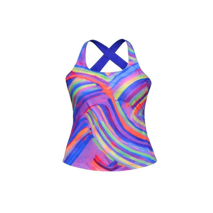 Kes-Vir Ladies Swim Top in Blue Wave