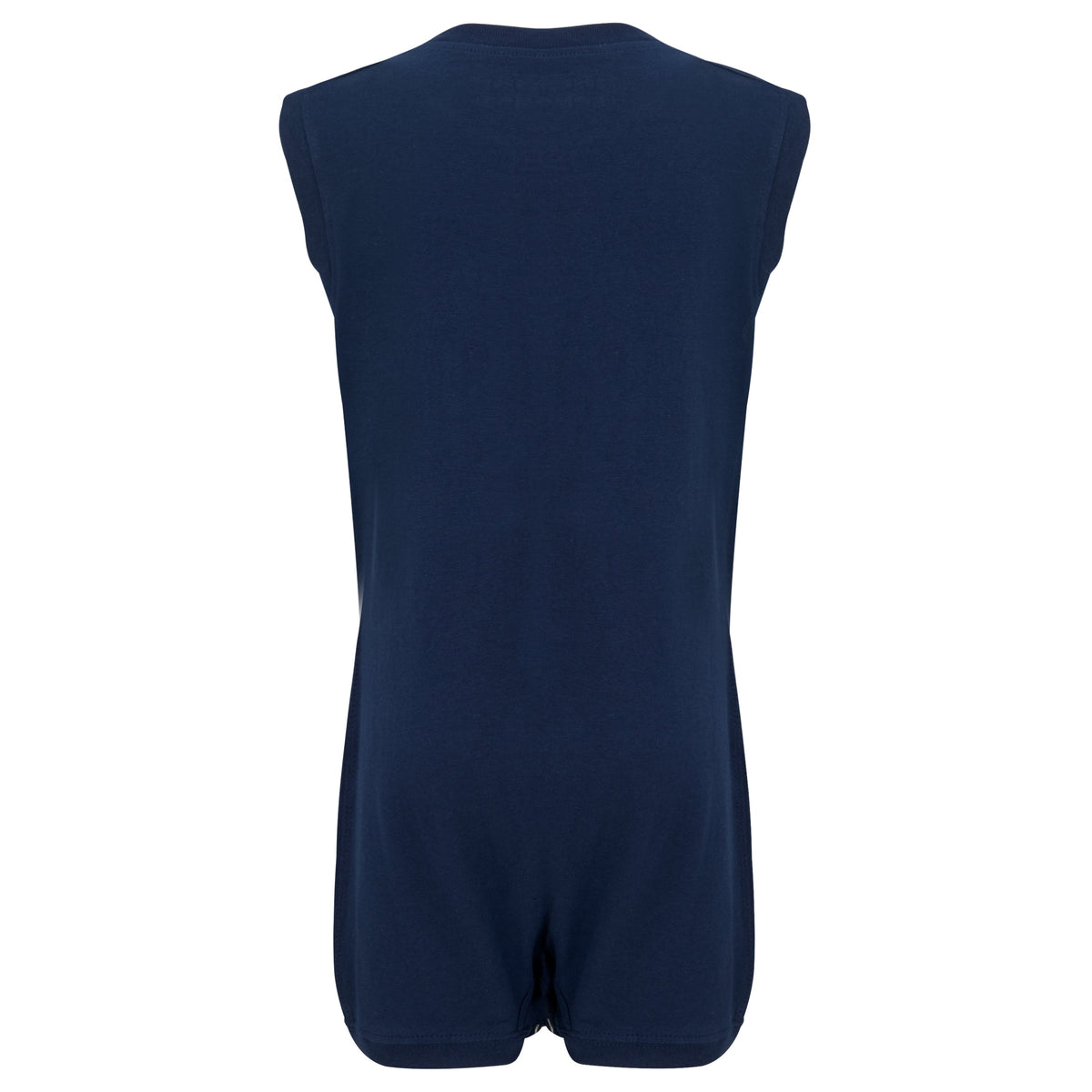 the back of the Navy blue sleeveless  on a white background