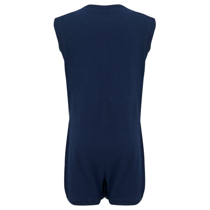 the back of the Navy blue sleeveless  on a white background