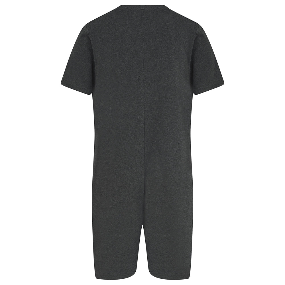 the back of the Dark gray onesie on a white background