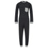 Navy blue onesie with gray trim on a white background