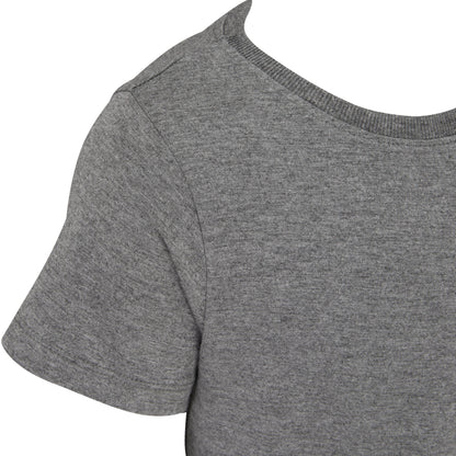 Close up of the grey neckline and arm on  awhite backround 