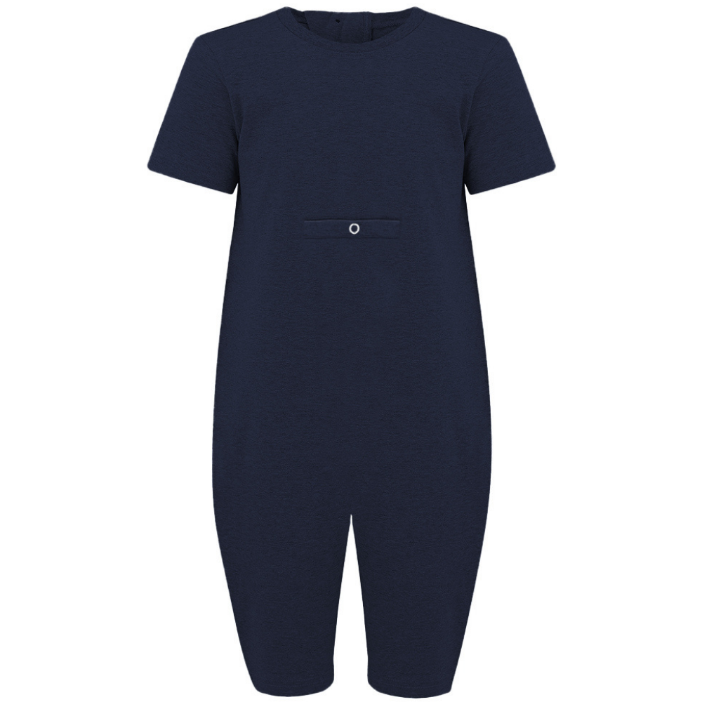 Navy blue with a pocket for tube feeding with a popper  on a white background