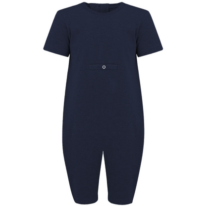 Navy blue with a pocket for tube feeding with a popper  on a white background