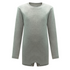 A light gray long-sleevewith a crew neck and poppers in the inner crotch  shown on a plain white background.