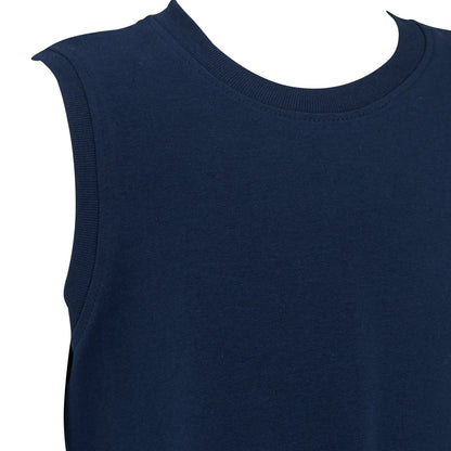 Navy blue sleeveless close up on a white background