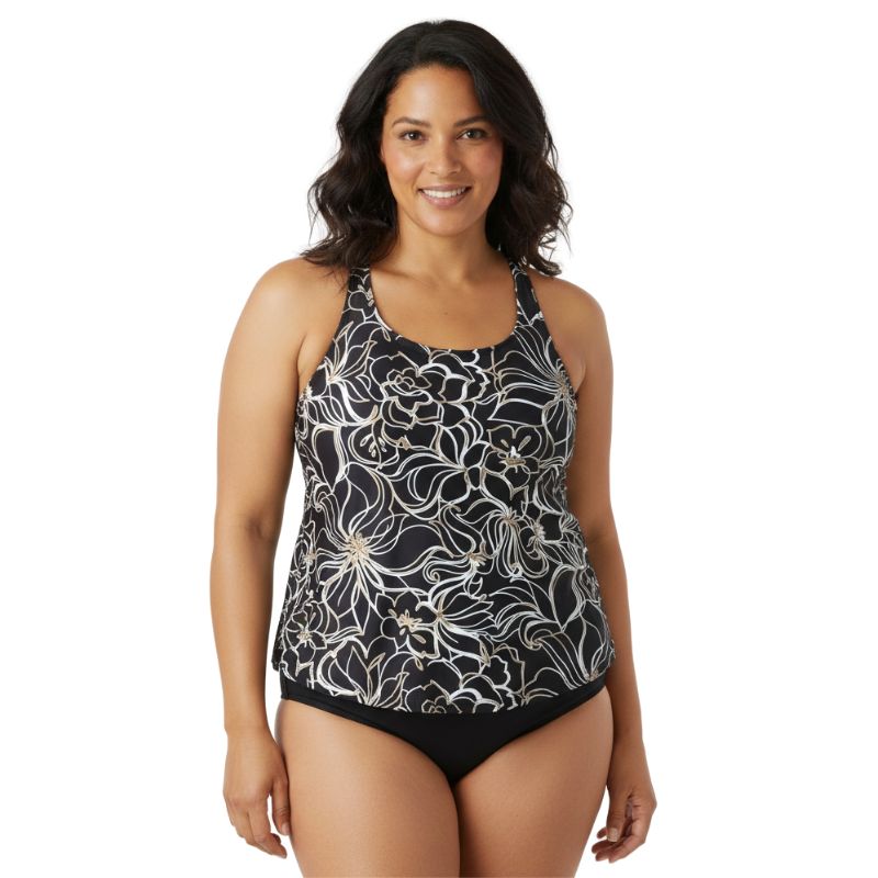 Incontinence 2 piece swimsuit black floral