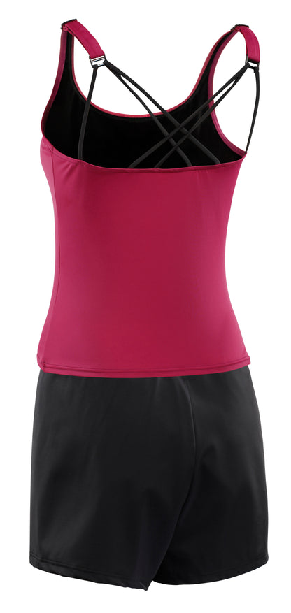 Kes-Vir Ladies Tankini with Shorts Cherry/Black