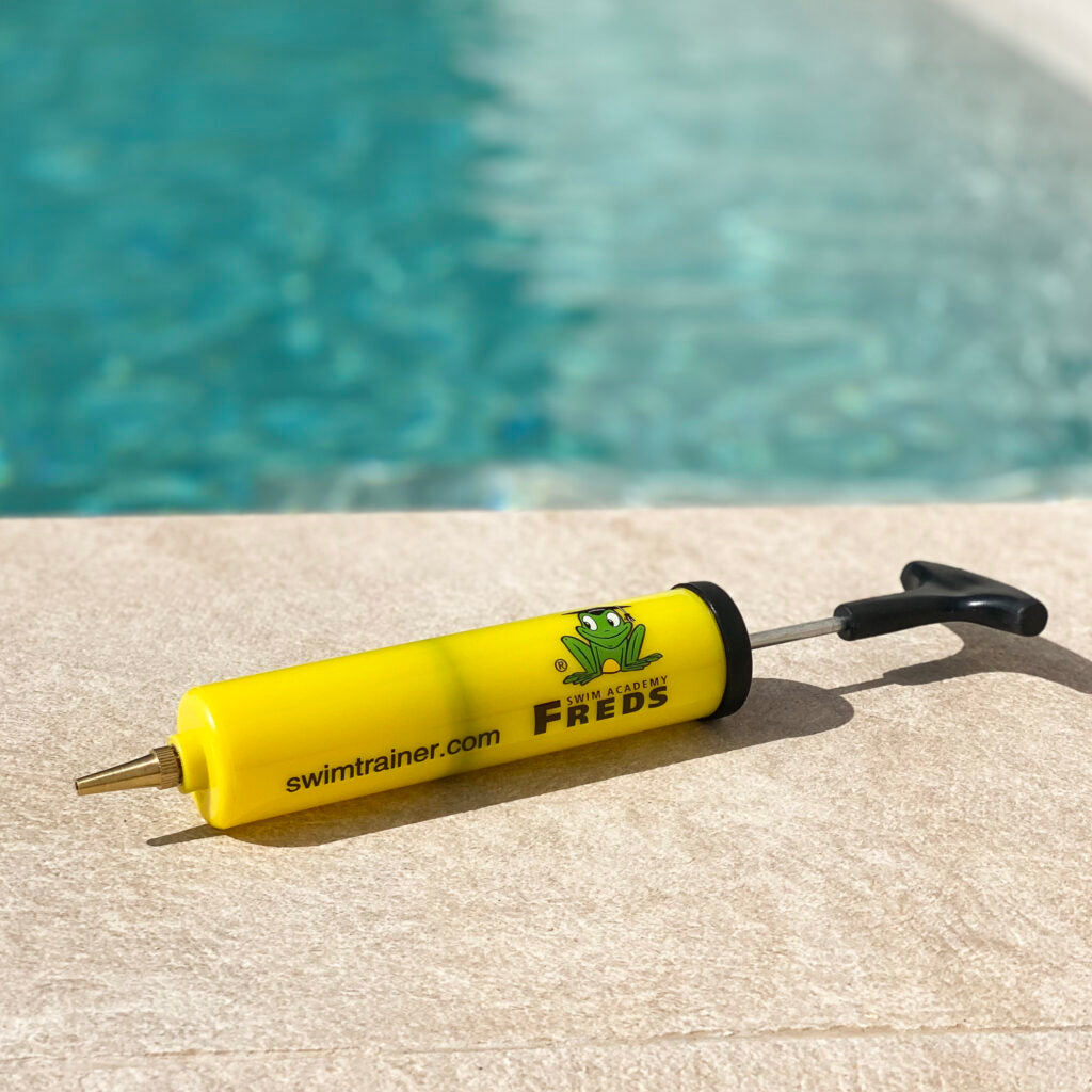 Yellow FREDS hand pump with black handle for Swimtrainer belts and pool inflatables