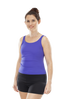 ladies tankini with purple swim top and black swim shorts