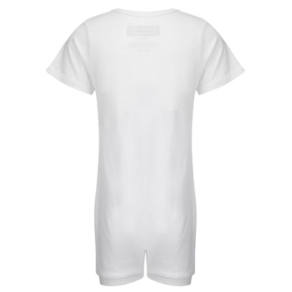White short-sleeveshown from the back, set against a plain white background.