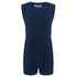 A navy blue sleevelesswith snap closures at the crotch and armholes, shown against a plain white background.