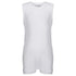 A plain white sleeveless short-sleeve top orarment shown on a white background.