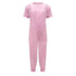 A light pink short-sleeve one-piece jumpsuit with a crew neck, shown on a plain white background.