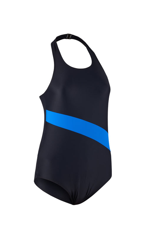 Kes-Vir girls' halterneck swimsuit in Black and Blue