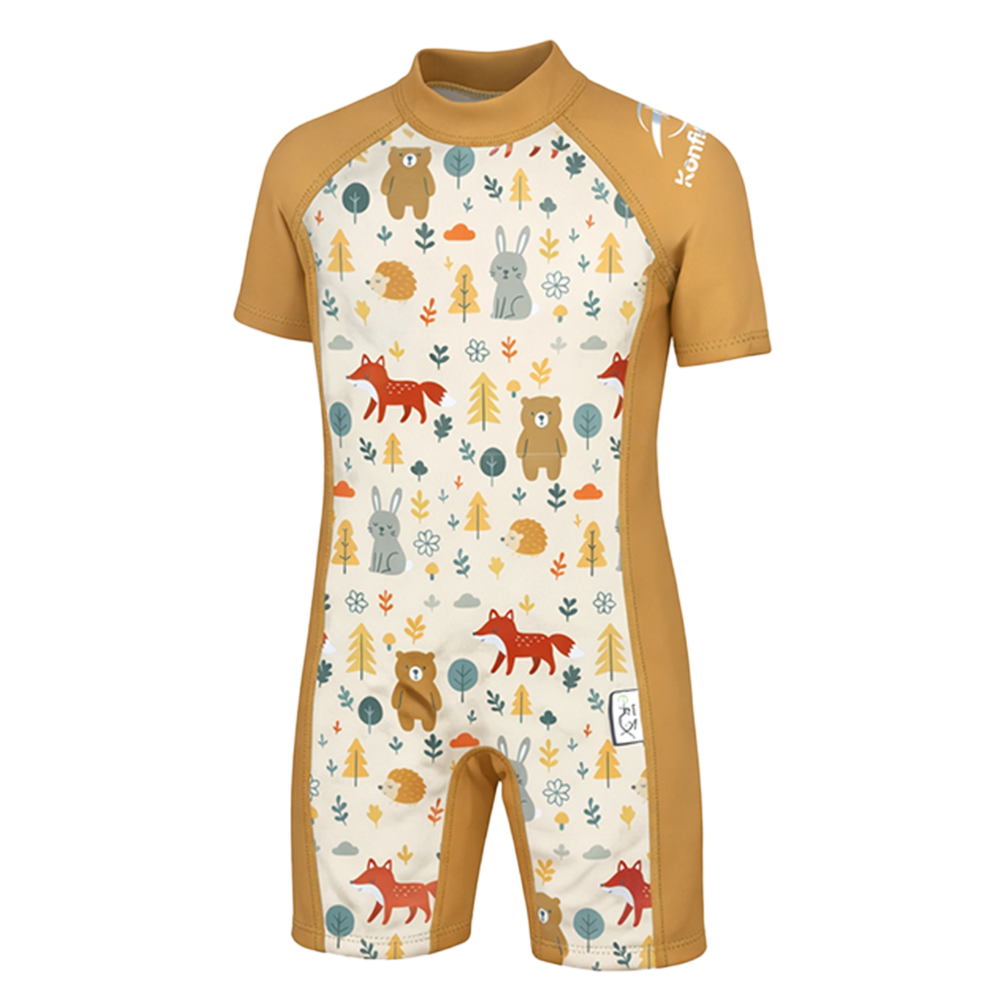 Konfidence Kids Warma e-Flex Warm UV Swimsuit in Woodland Gold, front view
