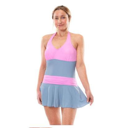 Kes-Vir Ladies Skirt Swimsuit in Silver/Cameo - Incy Wincy Swimstore