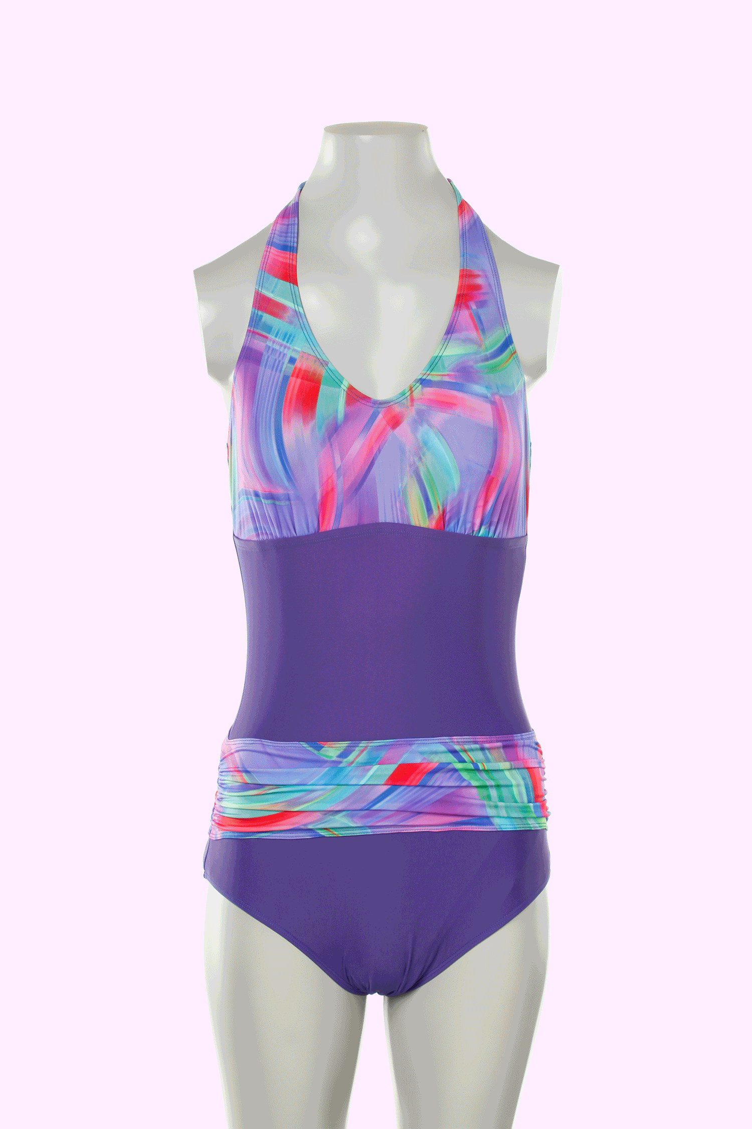 Back view of Kes-Vir Women’s Sash Incontinence Swimsuit in Indigo Wave showing halterneck tie.